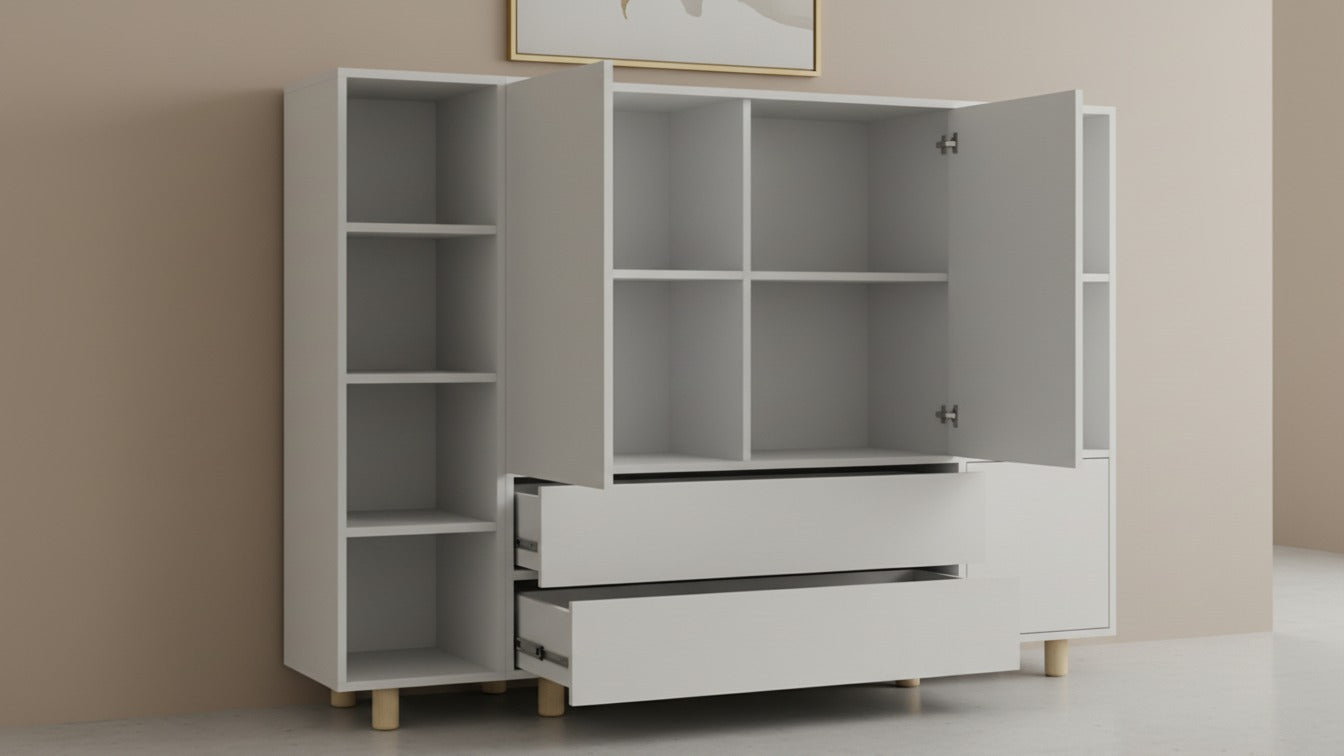 En geç 15 iş günü içinde kargoda, Kargo bedava! Raflı ve Çekmeceli Şifonyer Dolap Ünitesi