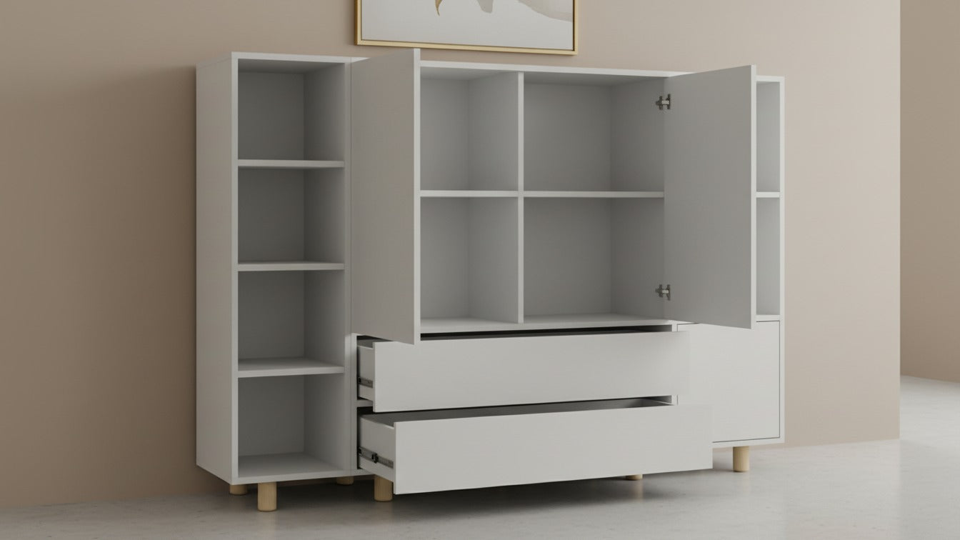 En geç 15 iş günü içinde kargoda, Kargo bedava! Raflı ve Çekmeceli Şifonyer Dolap Ünitesi