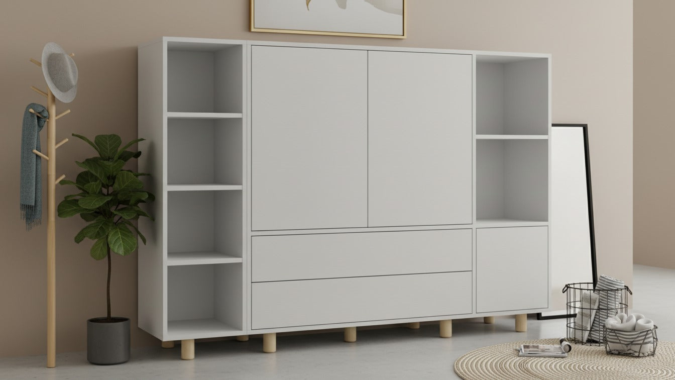 En geç 15 iş günü içinde kargoda, Kargo bedava! Raflı ve Çekmeceli Şifonyer Dolap Ünitesi